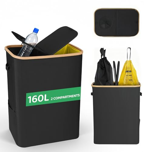 Yapasopu 160 L Contenitore raccolta differenziata con Coperchio, Contenitores per Bottiglies, Contenitore per Deposito Vuoto, Raccoglitore di Bottiglie con Foro, Borsa per Bottiglie da Cucina