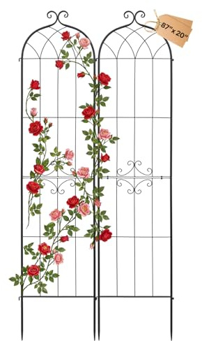 VEVOR Enrejado Metálico para Jardín, 220 x 52,5 cm, Celosías de Jardín, Paquete de 2 Piezas, Soporte para Plantas Trepadoras con Estacas, Decoración, Acero al Carbono, para Enredaderas Flores, Negro