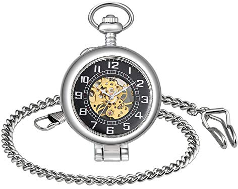 Unendlich Recht-Winkel Lupe Retro Handaufzug Mechanische Taschenuhr kleine Standuhr Hohle Skelett Kettenuhr Pullover Halskette Silber