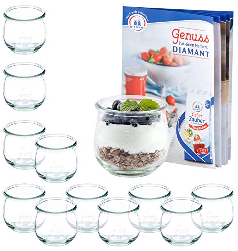 MamboCat 12er Set WECK-Tulpenglas 370 ml + Rezeptheft | Marmeladen-Gläschen klar | Ø 9 cm | Lebensmittel einkochen, aufbewahren & konservieren | Einweck-Zubehör