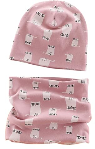 VUCDXOP Baby Kinder Baumwolle Mütze Schal Set Winter Jungen Mädchen Beanie Hüte + Schlauchschal 2er Set Herbst Winter Weich Baumwolle Beanie Mütze Hut Halstuch Rundschal Nackenwärmer Set
