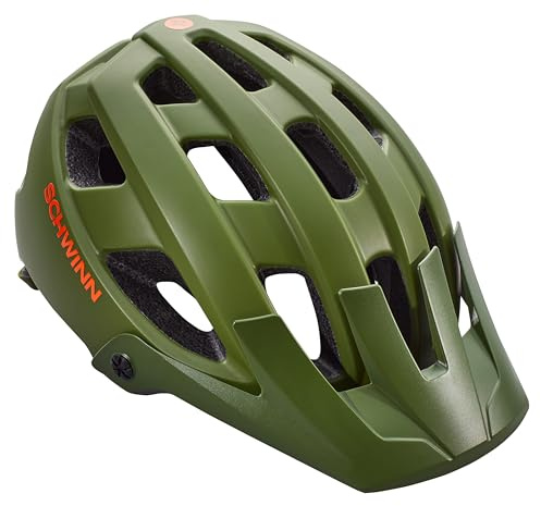 Schwinn Bunker ERT Bike Helmet for Adult Men Women, Can Fit Head Circumference 59-63cm, with 17 Air Vents, Pivoting Visor, & Adjustable Locking Strap, Large, Green