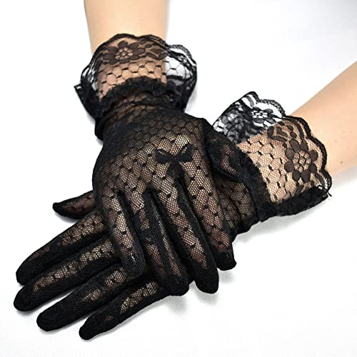 iSpchen Damen Spitzenhandschuhe Sommer Sonnenschutz Fahrhandschuhe Netzhandschuhe Elegante Bowknot Spitzen Handschuhe Etikettehandschuhe Hochzeitshandschuhe Brauthandschuhe für Hochzeit Party,Kostüm