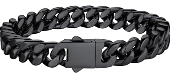 Bestyle Armband Herren Schwarz Panzerkette Armbänder für Herren Edelstahl Glieder Armband für Männer Jungen Armkette Hip Hop Rapper Modeschmuck 9mm Breit, 21cm Lang