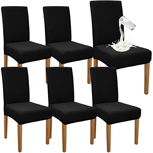 Granbest Premium Vattentäta stolsöverdrag, set med 6, elastiska höga ryggstödsskydd för matsal, avtagbara stolsskydd för kök, fest, hotell (6-pack, svart)
