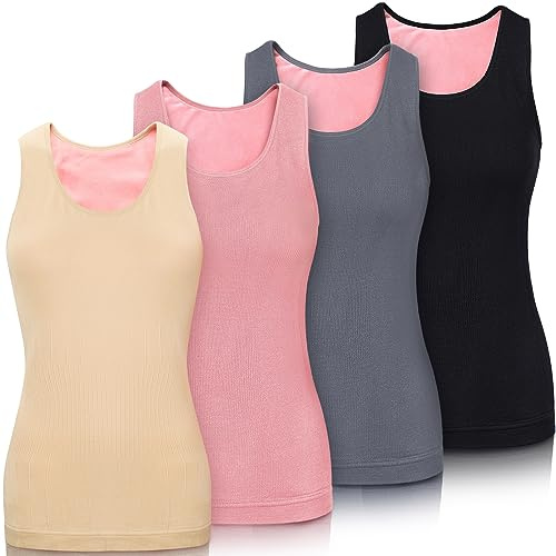 Neer Hauts de sous-Vêtements Doublés en Polaire Femmes Débardeur Camisole Chaud Coton sans Manches (Couleurs Mélangées, 4 Pcs)
