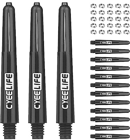 CyeeLife 15pcs Dart Shafts with 20pcs Metal o Rings,5 sets Plastic stems Black 48mm