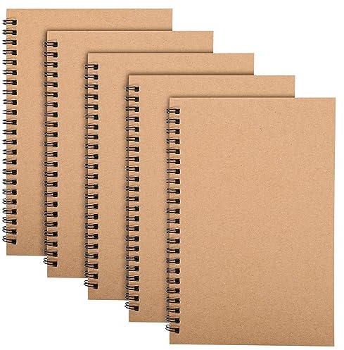 Yafe 5 Packs Spiral Notepad A5, Kraft Cover Wirebound Notebooks Bulk Journals, 8.3 * 5.5 inch 120 Pages 60 Sheets Lined Notebook for Business Office School Travel
