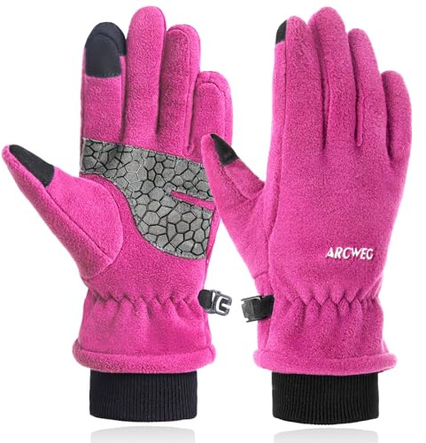 Arcweg Vinterhandskar unisex barn polar fleece cykelhandskar varma vattentäta fingerhandskar vindtäta vantar för pojkar och flickor utomhus sport vandring löpning rosa XL-XXL