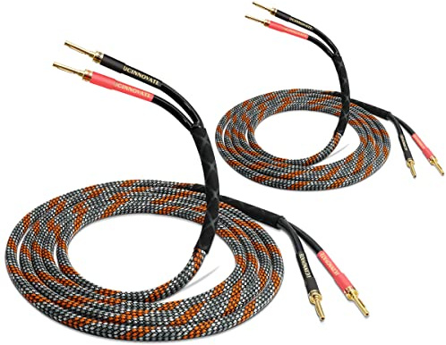 WOWLED Confezione da 2 cavi per altoparlante Bi-Wire da 3 m, con connettore a banana placcato oro, Audiophile Heavy Duty intrecciato per altoparlanti, amplificatori, subwoofer