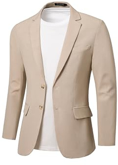 WZIKAI Men's Casual Linen Blazer Slim Fit Two Button Lightweight Suit Jacket Khaki XL