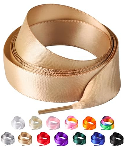 Olukssck 2 Paia di Lacci Scarpe in Raso 2CM, Colorati Stringhe Scarpe in Seta per Donne e Ragazze, Lacci Piatti Nastro Ideali per Scarpe da Ginnastica, Sportive e Casual, Cachi, 100cm