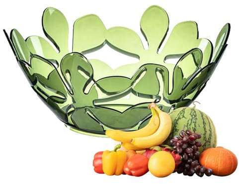 Bol à fruits transparent – Plateau à fruits transparent avec découpe de fleurs, grand plateau de rangement pour bonbons, fruits, pain, légumes et collations