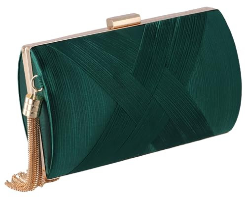 Amexo Damen Clutch Abendtasche, Elegante Kettentasche Braut Hochzeit Abschlussball Ausgehen Party Handtasche Klein Umhängetasche Quaste Geldbörse für Braut (Grün)