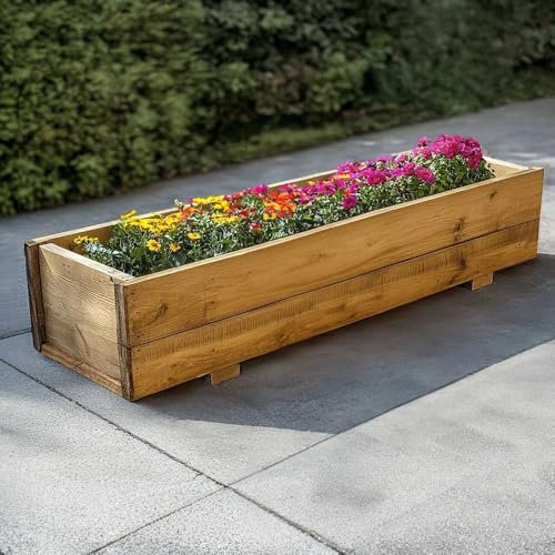Tulipy 120cm Pine Wooden Planter Flower Trough (1, Natural)