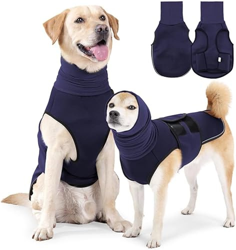 QKEPCY Abrigo Perro Chaleco Anti Ansiedad con Capucha Calmante Reduce el Ruido Suave y Cómodo Velcro Ajustable para Perros Medianos o Grandes