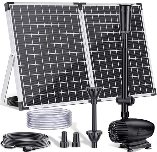 POPOSOAP 55W Solar Fountain Pump, 480GPH Solar Pond Pump with Dry-Run Protection, Solar Powered Water Pump with 17Ft Cord & 10Ft Extension Cable, PVC Tubing for Ponds, Garden, Waterfall, Hydroponics