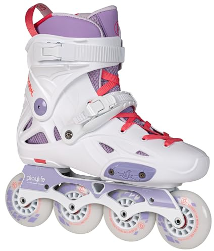 Playlife Imperial 80 Violet Inline Skate – Urban Hardboot Skate per uomo e donna con guida in alluminio, 4 x 80 mm ruote 85A e cuscinetti a sfera ABEC 9 in bianco/viola taglia 45-46