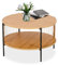 BIGTREE Couchtisch Rund, Wohnzimmertisch 2-stöckig, Moderne Beistelltische aus MDF & Eisen (70cm Ø), Design Sofatisch für Balkon/Büro in Rustikalem Industrie-Look