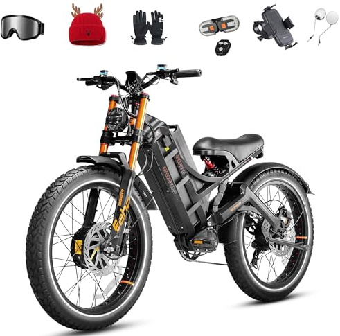eAhora Romeo Pro Ⅲ Peak 5600W Electric Bike for Adults 50Mph, 60V 80Ah Battery up to 250 Miles,Long Range Dual Motors Ebike,26*4.0 Fat Tire Full Suspension Mountain E-Bike for Men