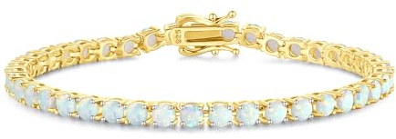 FANCIME 14K guldpläterat tennisarmband för kvinnor med syntetisk ädelsten, födelsesten presentsmycke för dig kvinnor flickor, längd 19 cm, Sterlingsilver, - Opal