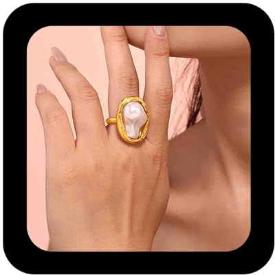 Cybche Boho Baroque Perle Anneau Or Réglable Ouvert Perle Anneaux Doigt Mariage Irrégulier Statement Large Perles Anneau Bijoux Pour Les Femmes