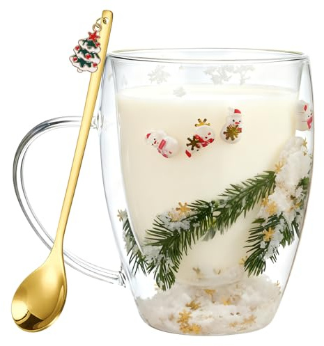 Julglas, julkoppar 350 ml dubbelväggiga kaffeglas julglas med handtag jul kopp kaffe teglas julklappar för familj vänner