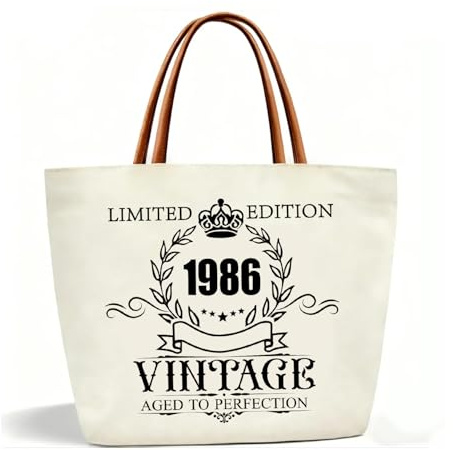 Bolsa de lona para 40 regalos de cumpleaños para mujeres, bolso vintage 1986, bolso de lona para bolso de mano, regalos para 40 cumpleaños, bolsa de compras para mujeres, madre, novia, colega, esposa