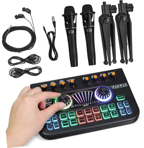 Cabilock Equipo Dj Profesional para Podcast Kit Completo con Doble Micrófono y Tarjeta de Sonido Streaming Grabación y Producción Musical
