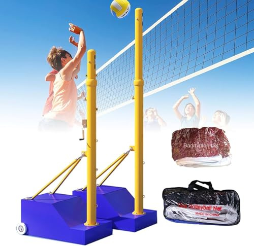 Postes De Voleibol con Base Estable para Patio, Red De Voleibol con Postes Y 4 Alturas Ajustables De 1,55 a 2,1 M, Base Resistente para Interiores, Exteriores, Adultos, Niños, Escuelas Y Jardines