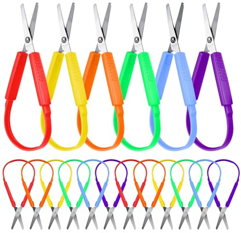 18 Packs 5.5 Inch Self Opening Mini Loop Scissors, 6 Vibrant Colors, Ambidextrous Design, Non‑Slip Grip for Classroom, Home, School Crafts
