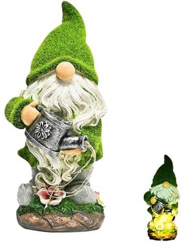 SKIKHN Statua di Gnomo da Giardino, Statua in Resina per Esterni con Luce Solare, Statuetta Figurine in Resina per Esterno Patio Prato Larda, Regalo di Compleanno Donna Mamma per la Casa