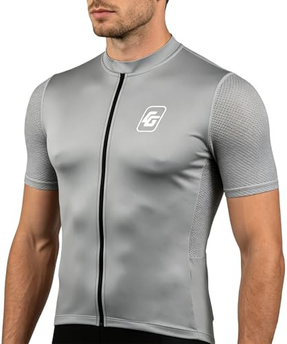 CGLRybO Maglia da ciclismo da uomo, a maniche corte, per mountain bike, con 3 tasche posteriori, traspirante, con cerniera liscia, Grigio, M