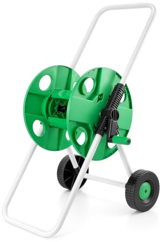 EVERGOODS Heavy-Duty Portable Garden Hose Reel Cart – Free Standing Hose Reel Without Hose, Holds Up to 120ft of 16mm or 150ft of 13mm Hose, 2-Wheel Outdoor Hose Storage, Green