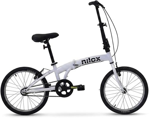 Nilox, Bike X0, Bicicleta Plegable Adulto, Fácil de Transportar, Diseño Moderno con Cuadro de Acero Opaco y Ruedas de Aluminio de 20'', Bicicleta Adulto Ligera de 12 kg, Blanca