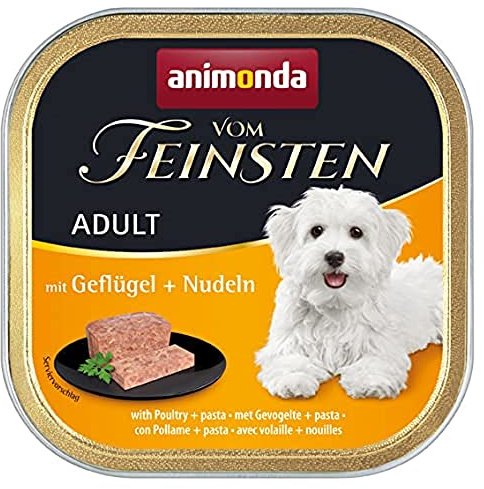 animonda Vom Feinsten Vuxen hundmat, våtfoder för vuxna hundar, med fjäderfä + nudlar, 22 x 150 g