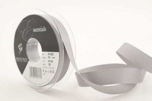 Berisfords 41025 20 m x 16 mm Polyester Grosgrain Ribbon, Grey