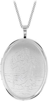 Tuscany silver sterling silver etsad St Christopher oval medaljong på trottoarkedjan 46 cm/18 tum