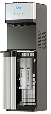 Brio 520 UV Self-Cleaning Bottleless Water Cooler Dispenser, UL Certified | Built-in 2 Stage Filtration (2 Free Replacement Filters Included) Reduces PFAS & Microplastics | 3 Temp (Hot Cold, Room)