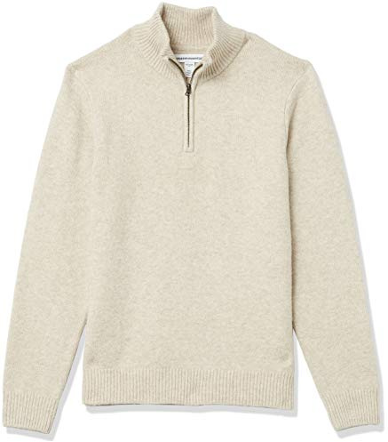 Amazon Essentials Maglione Morbido a Maniche Lunghe con Cerniera sul Collo Uomo, Bianco Sporco, M