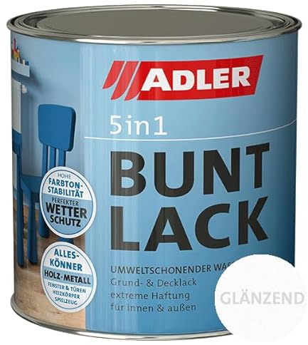 ADLER 5in1 Buntlack - Glänzend - 2,5 L - für Innen und Außen - Wetterfester Lack und Grundierung für Holz, Metall & Kunststoff, RAL9005 Tiefschwarz