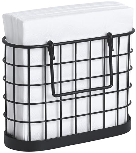 HOMECLASS6 Black Napkin Holder - Vintage Napkin Holders for Kitchen Farmhouse Decor. Upright Paper Napkin Holder for Tables, Bar, or Restaurant. Matte Black.