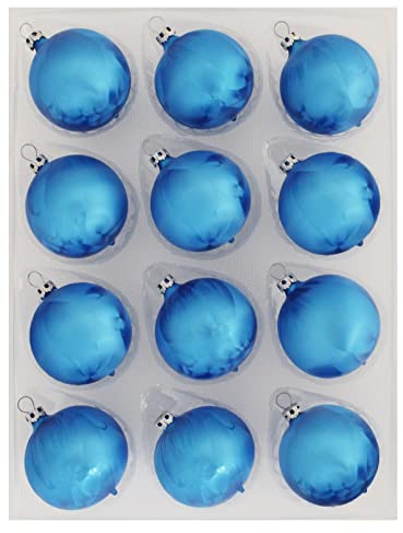 Thüringer Glasdesign Weihnachtskugeln Blau mit Eislack, 12 Stück/Set, ca. 6 cm, Weihnachtsdeko