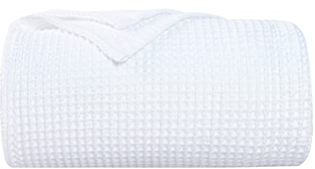 PHF 100% Baumwolle waffledecke Kuschedecke 130x150cm, leicht & atmungsaktiv, perfekt für den Sommer - Oeko-TEX® Zertifiziert - Hotelwäschequalität - Ideal für Sofa Couch Bett, Weiß