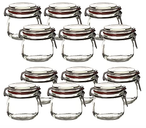 BigDean 12er Set Drahtbügelgläser 600ml - Einmachgläser mit Bügelverschluss - Made in Germany - Einweckgläser, Bügelverschlussgläser, transparent, rund