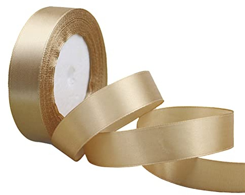 POPOYU Cinta de Satén Fino 20mm x 23m, Cinta de Regalo Oro Champán, Rollo de Cinta de Raso, Cinta de Navidad, Cinta Decorativa para Envolver Regalos, Boda, Lazo, Bautizos y Manualidades