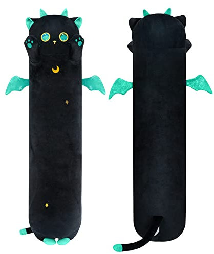 Mewaii 28in Long Cat Plush Pillows Stuffed Animals Squishy Pillows - Plushie Cute Big Green Eyes Sleeping Hugging Plush Pillow Soft Toys for Kids(Black)