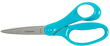 Fiskars school scissors, scissors for children from 12 years, right-handed, total length: 18 cm, stainless steel blades, turquoise, 1067855