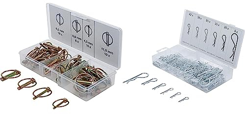 BGS 8087 | Klappsplinte-Sortiment | 50-tlg. | Klappstecker | verzinkt | 4,5 - 6 - 8 - 11 mm & BGS 8043 | Federsplinte-Sortiment | Ø 2,4 - 4,0 mm | 150-tlg.