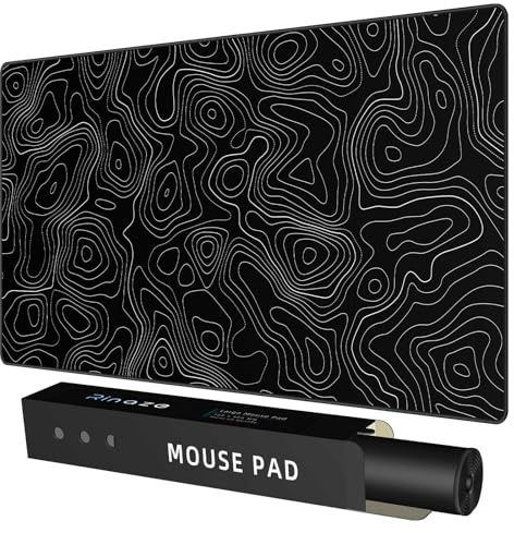 Rinaze Extra Large Gaming Mouse Pad with Black Topographic, XXL Mousepad, Big Mouse Mat Desk Pad, Non Slip Keyboard Pad for Gaming Computer Laptop PC Office Desk Accessories
